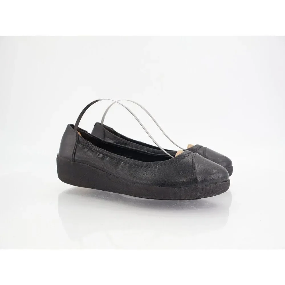 Fitflop Women F-Pop Ballet Flat Size 5 Slip On Toning Ballet Shoe Black Leather